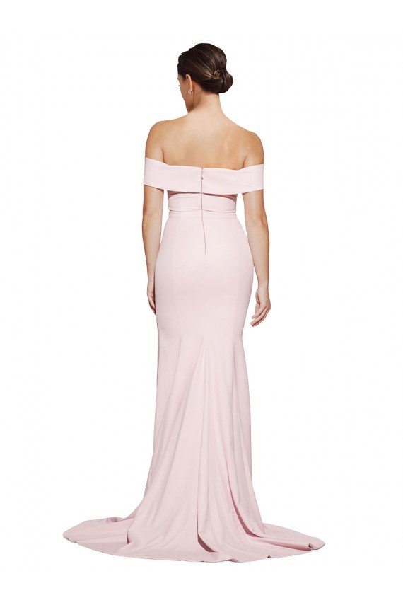 Cheap Off Shoulder Long Formal Crepe Bridesmaid Dress / Prom Dress with Straight Neckline and Side Split Sydney