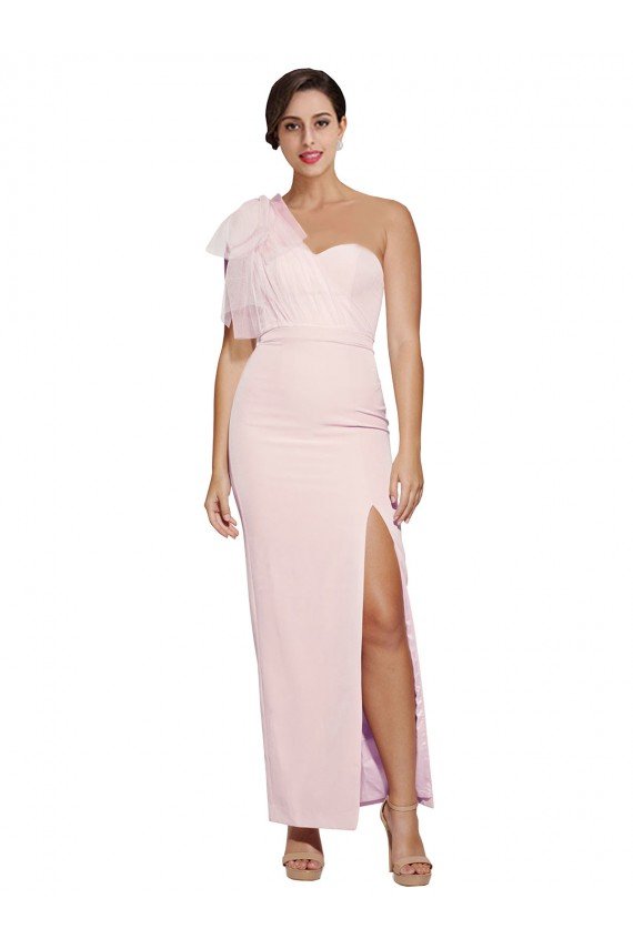 Cheap One Shoulder Tulle Overlay Sweetheart Neckline Long Formal Crepe Bridesmaid Drss with Thigh Split Sydney