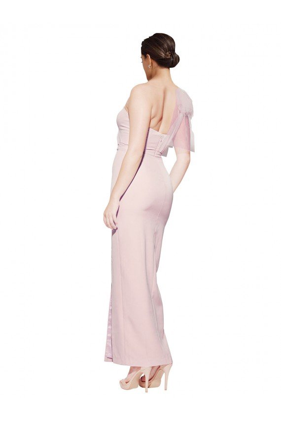 Cheap One Shoulder Tulle Overlay Sweetheart Neckline Long Formal Crepe Bridesmaid Drss with Thigh Split Sydney