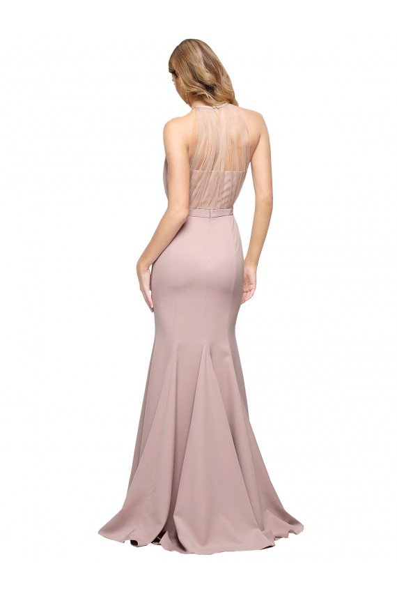 Cheap Long Sweetheart Formal Crepe Bridesmaid Dress / Prom Dress with High Neck Illusion Tulle Details Sydney