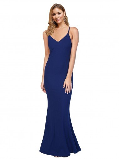 Cheap Full Length V-Neckline Formal Crepe Bridesmaid Dress / Prom Dress with Thin Straps and Fulted Skirt Sydney