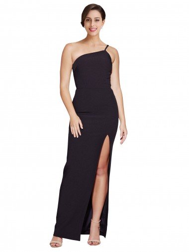 Cheap Long Floor Length Formal Crepe Bridesmaid Dress / Prom Dress with Side Split and One Strap Sydney