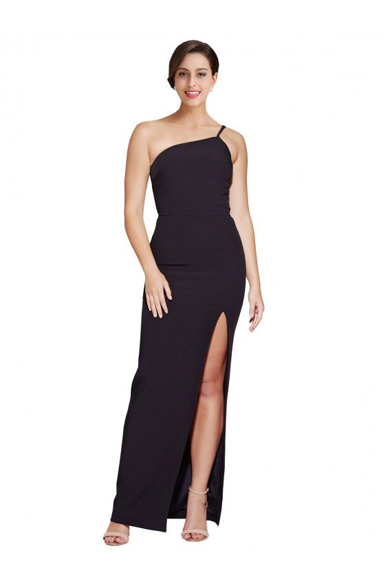 Cheap Long Floor Length Formal Crepe Bridesmaid Dress / Prom Dress with Side Split and One Strap Sydney