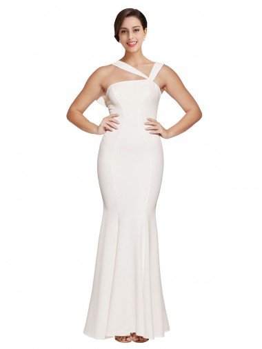 Cheap Full Length Square Neck Formal Crepe Bridesmaid Dress / Prom Dress with Asymmetrical Straps and Bow Back Sydney