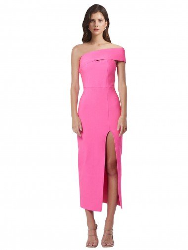 Cheap One Shoulder Neckline Short Midi Length Formal Crepe Bridesmaid Dress / Cocktail Prom Dress Sydney