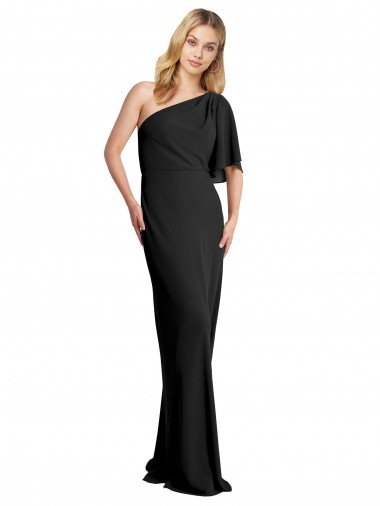 Cheap Pleated One Shoulder Flutter Sleeves Slim Formal Crepe Bridesmaid Dress / Prom Dress Sydney
