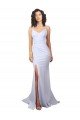 Cheap Simple Mermaid V-Neck Long Crepe Beach Wedding Dress with Right Slit Sydney