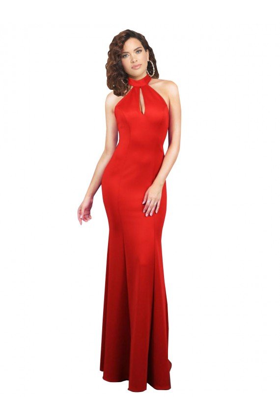 Cheap Halter Neck keyhole Front Back Long Formal Stretch Satin Bridesmaid Dress / Prom Dress Sydney