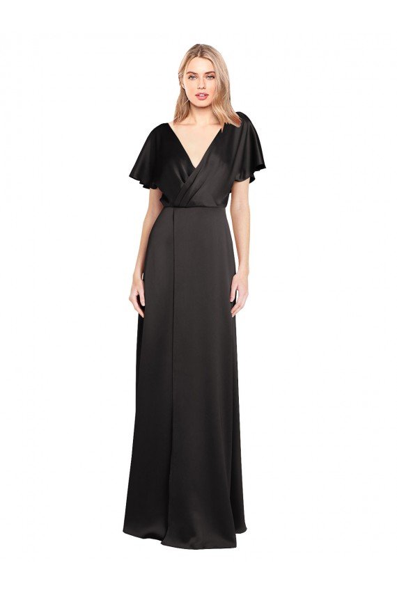 Cheap Cap Sleeves Open Back Long Formal Stretch Satin Bridesmaid Dress / Prom Dress Sydney