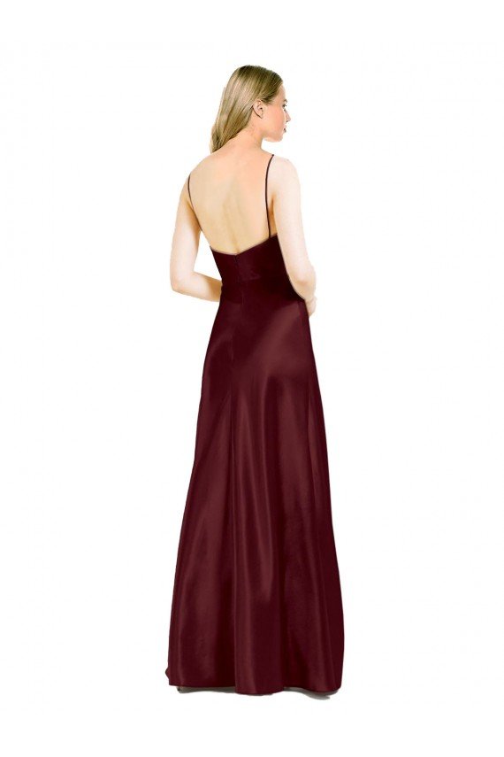 Cheap Sleek Spaghetti Straps V-Neck Formal Stretch Satin Bridesmaid Dress / Prom Dress with Center Front Slit Sydney