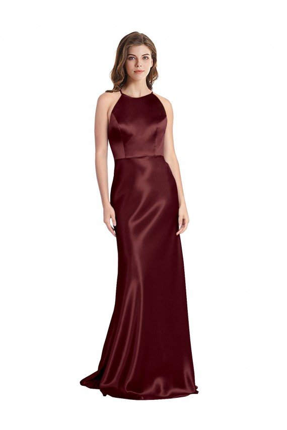 Cheap High Neck Halter Long Sleeveless Formal Stretch Satin Bridesmaid Dress / Prom Dress with Strappy Back Sydney
