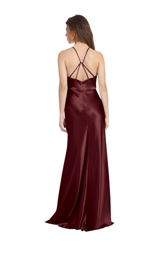 Cheap High Neck Halter Long Sleeveless Formal Stretch Satin Bridesmaid Dress / Prom Dress with Strappy Back Sydney
