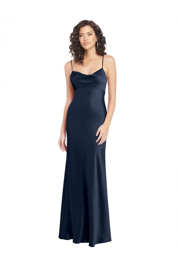 Cheap Cowl Neck Long Empire Waist Formal Stretch Satin Bridesmaid Dress with Open Back Sydney