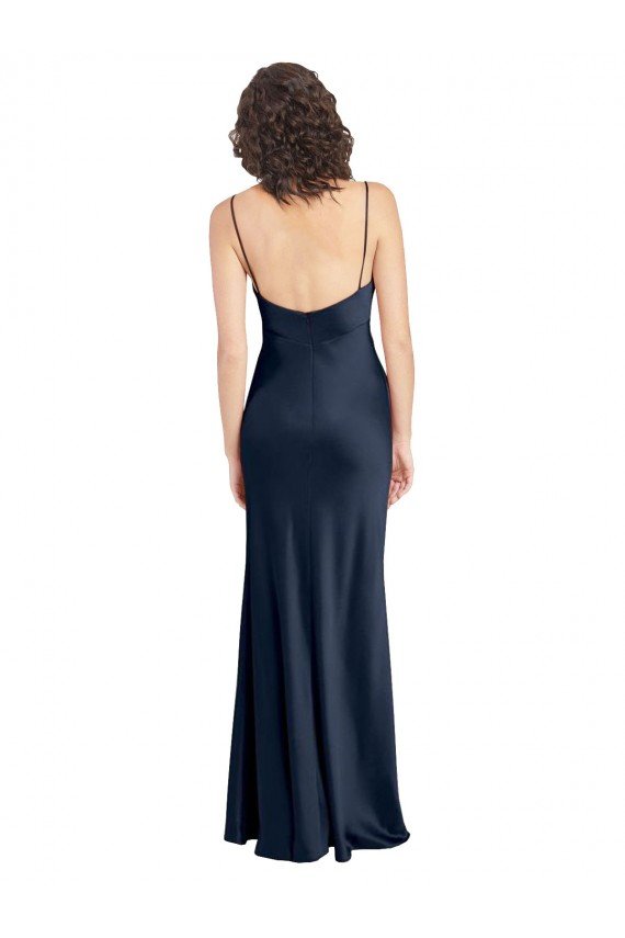 Cheap Cowl Neck Long Empire Waist Formal Stretch Satin Bridesmaid Dress with Open Back Sydney
