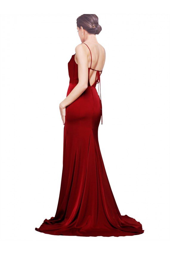 Cheap Cowl Front Neck Sweep Train Formal Stretch Satin Bridesmaid Dress / Prom Dress with High Side Split Sydney