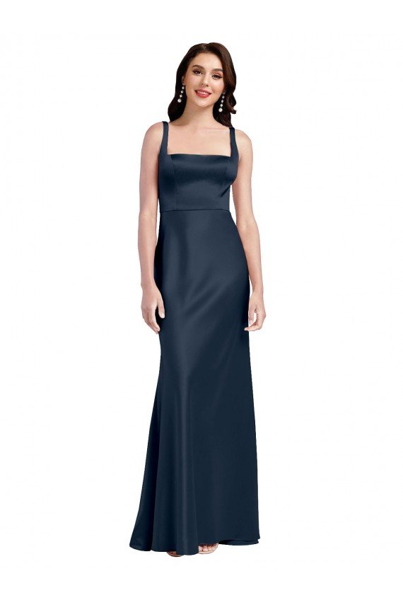 Cheap Square Neck A-Line Long Formal Stretch Satin Bridesmaid Dress / Prom Dress with Wide Straps Sydney