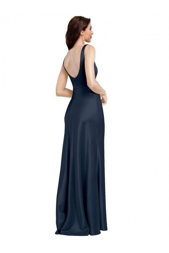 Cheap Square Neck A-Line Long Formal Stretch Satin Bridesmaid Dress / Prom Dress with Wide Straps Sydney