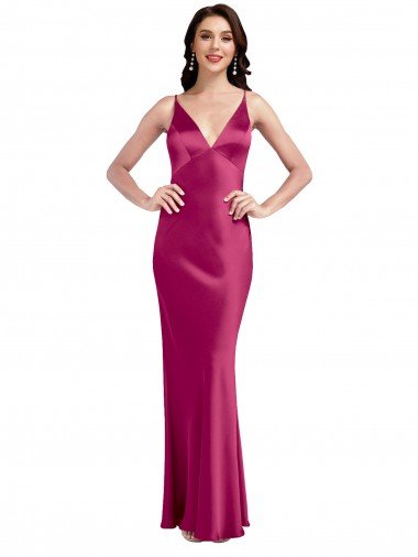 Cheap V-Neck Spaghetti Straps Slim Formal Stretch Satin Bridesmaid Dress / Prom Dress with Low Scoop Back Sydney
