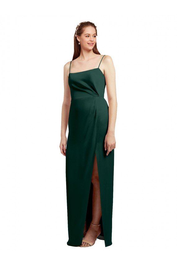 Cheap Sleek Straight Neckline Long Wrap Formal Stretch Satin Bridesmaid Dress / Prom Dress with Angled Pleats Sydney