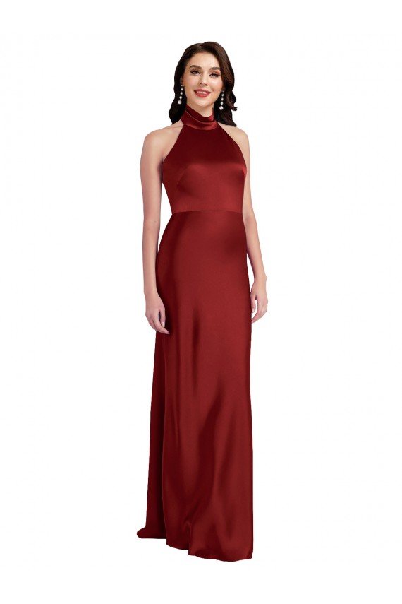 Cheap Backless Halter Long Formal Stretch Satin Bridesmaid Dress / Prom Dress Sydney