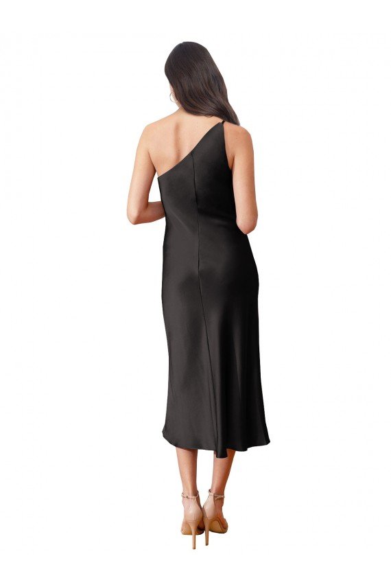 Cheap Sleek One Shoulder Midi Length Short Cocktail Formal Stretch Satin Slip Bridesmaid Dress / Prom Dress Sydney