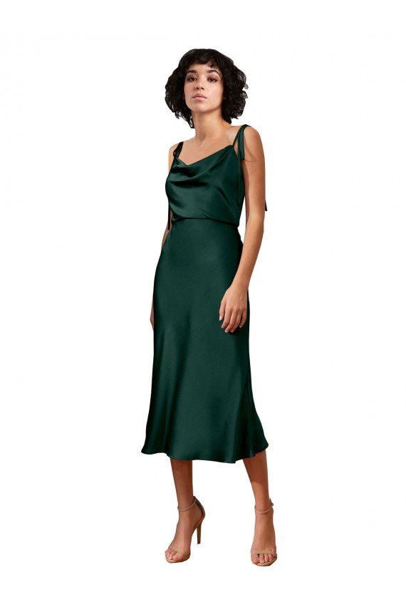 Cheap Spaghetti Straps Tie Shoulders Cowl Neck Short Midi Length Formal Stretch Satin Cocktail Bridesmaid Dress / Prom Dress Sydney