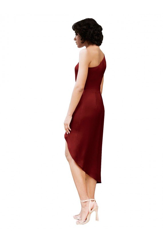 Cheap One Shoulder Cocktail Midi Length Short Formal Stretch Satin Wrap Style Bridesmaid Dress / Prom Dress Sydney