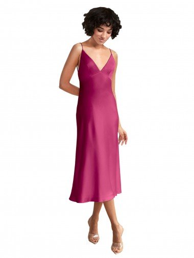 Cheap Midi Length V-Neck Short Formal Stretch Satin Bridesmaid Dress / Cocktail Prom Dress with Low Scoop Back Sydney