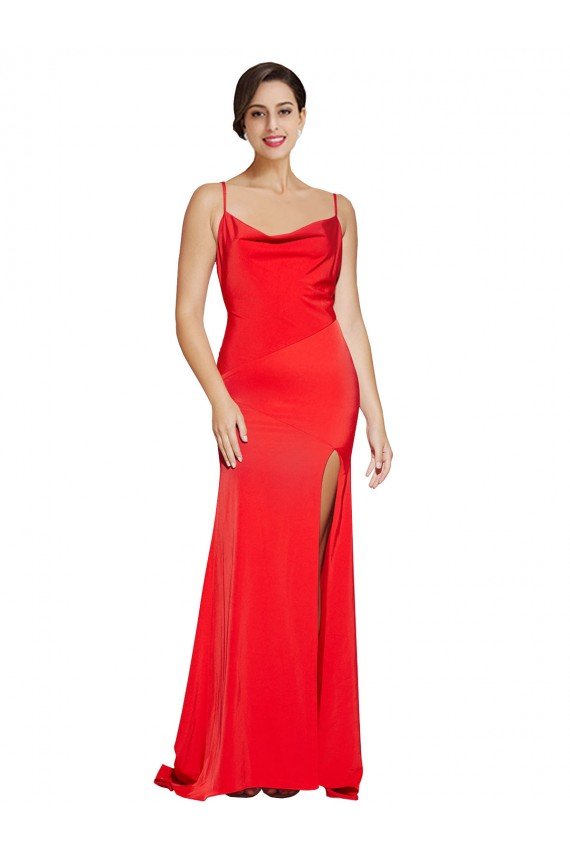 Cheap Low Back Cowl Neck Formal Stretch Satin Bridesmaid Dress / Prom Dress with High Side Slit Sydney