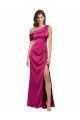 Cheap Off the Shoulder Short Sleeves Formal Stretch Satin Bridesmaid Dress / Prom Dress with Side Slit Sydney