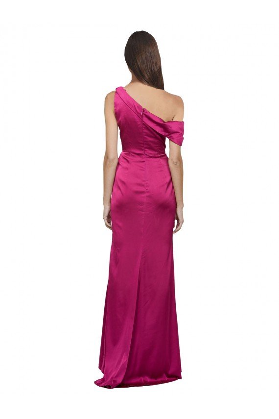 Cheap Off the Shoulder Short Sleeves Formal Stretch Satin Bridesmaid Dress / Prom Dress with Side Slit Sydney