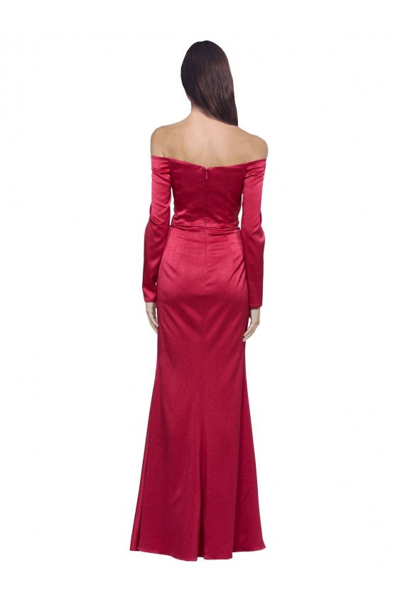 Cheap Long Sleeves Off the Shoulder Formal Stretch Satin Bridesmaid Dress / Prom Dress with High Side Split Sydney