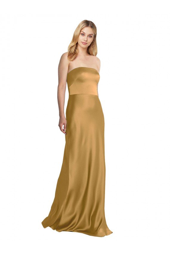 Cheap Sleek Strapless Long A-Line Formal Stretch Satin Bridesmaid Dress / Prom Dress Sydney