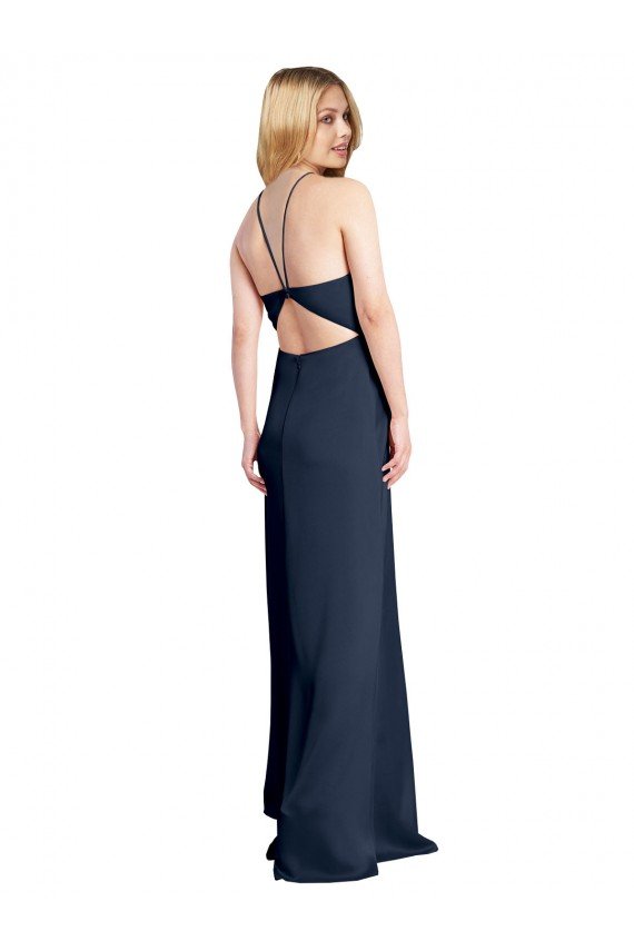 Cheap Halter Neckline Long Formal Stretch Satin Bridesmaid Dress / Prom Dress with Strappy Back and Side Slit Sydney