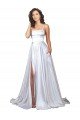 Cheap Simple A-Line Corset Style Pleated Long Stretch Satin Beach Wedding Dress with High Slit Sydney