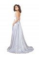 Cheap Simple A-Line Corset Style Pleated Long Stretch Satin Beach Wedding Dress with High Slit Sydney