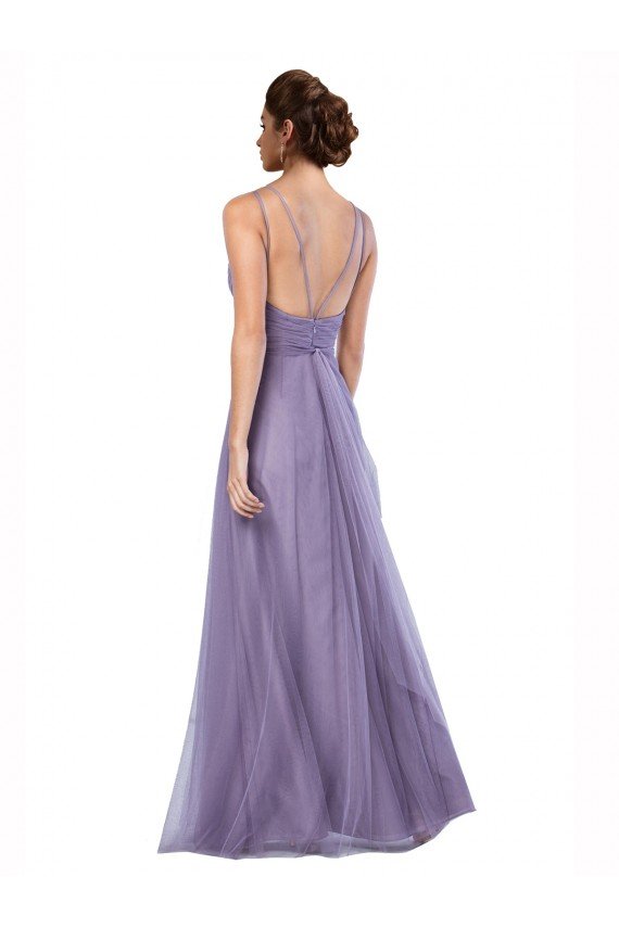 Cheap Flowy A-Line Tulle Bridesmaid Dress with Double Straps and V-Neck Sydney