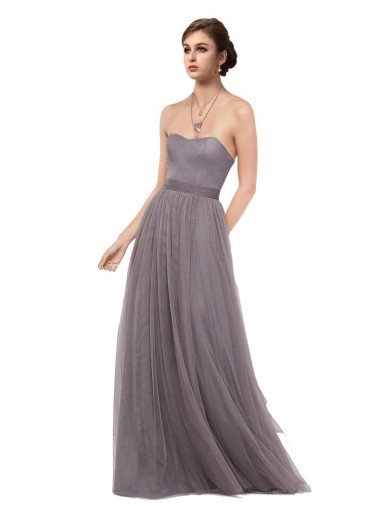 Cheap Strapless Tulle Bridesmaid Dress with Waistband Sydney