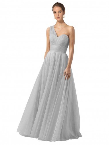 Cheap Floor Length Tulle Bridesmaid Dress with Shirred One Shoulder Bodice Sydney