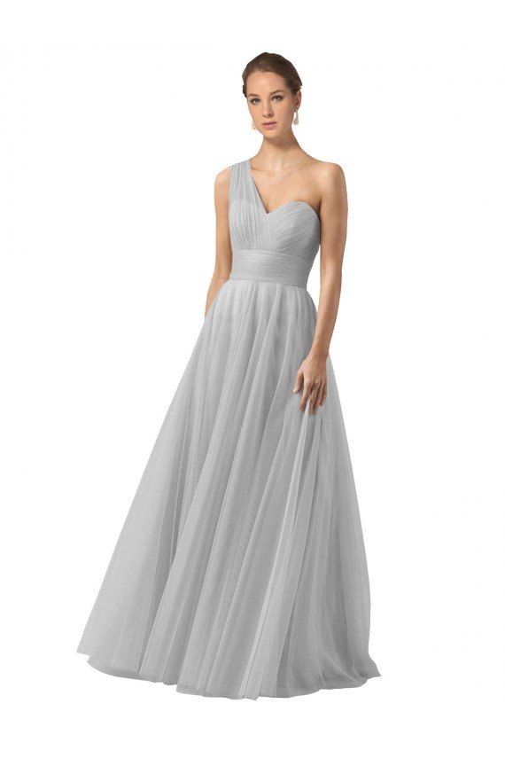 Cheap Floor Length Tulle Bridesmaid Dress with Shirred One Shoulder Bodice Sydney