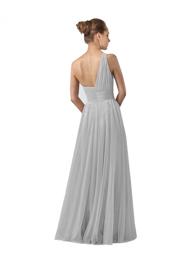 Cheap Floor Length Tulle Bridesmaid Dress with Shirred One Shoulder Bodice Sydney