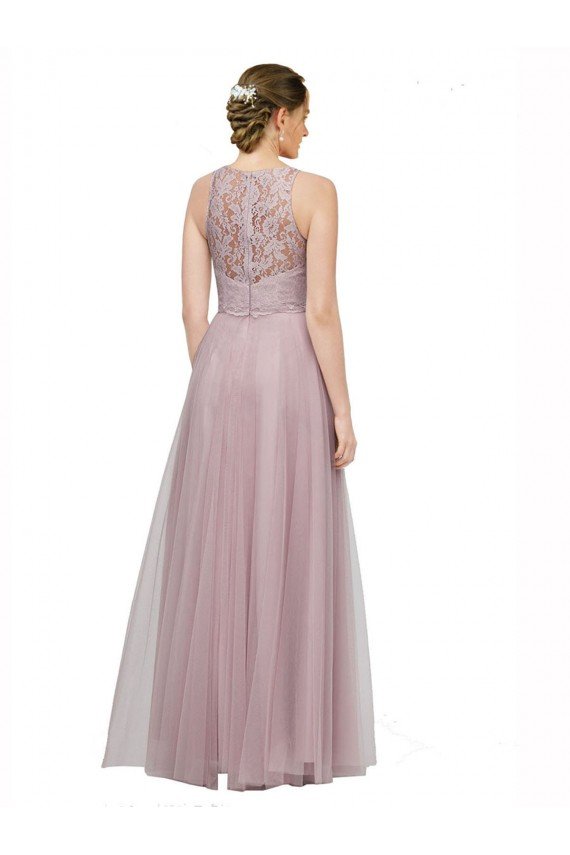 Cheap High Neck Long Tulle Bridesmaid Dress with Lace Bodice Sydney