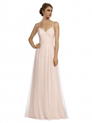 Cheap Long Draped Back A-Line Tulle Bridesmaid Dress with Pleated Bodice Sydney