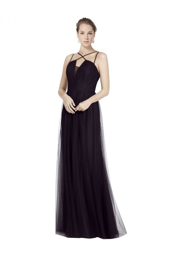 Cheap High Neck Long A-Line Tulle Bridesmaid Dress Sydney