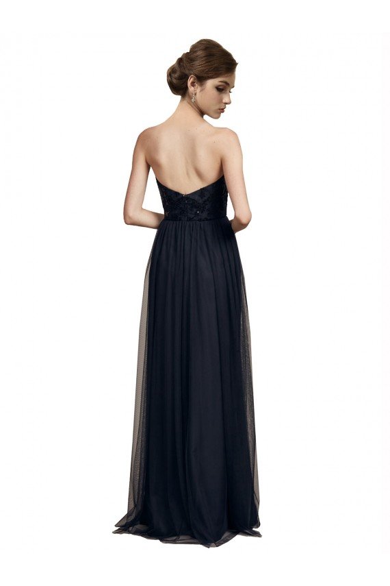 Cheap Strapless Sequined Lace Long Bridesmaid Dress with Pleats Sydney