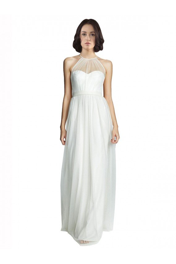 Cheap High Neckline Long Tulle Bridesmaid Dress with Illusion Front Sydney