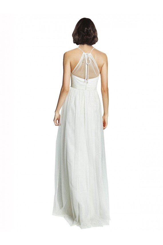 Cheap High Neckline Long Tulle Bridesmaid Dress with Illusion Front Sydney