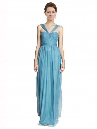 Cheap Floor Length Inverted V-Neck Tulle Bridesmaids Dress Sydney