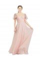 Cheap Long V-Neck Flutter Sleeves Tulle Bridesmaid Dress Sydney