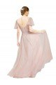 Cheap Long V-Neck Flutter Sleeves Tulle Bridesmaid Dress Sydney